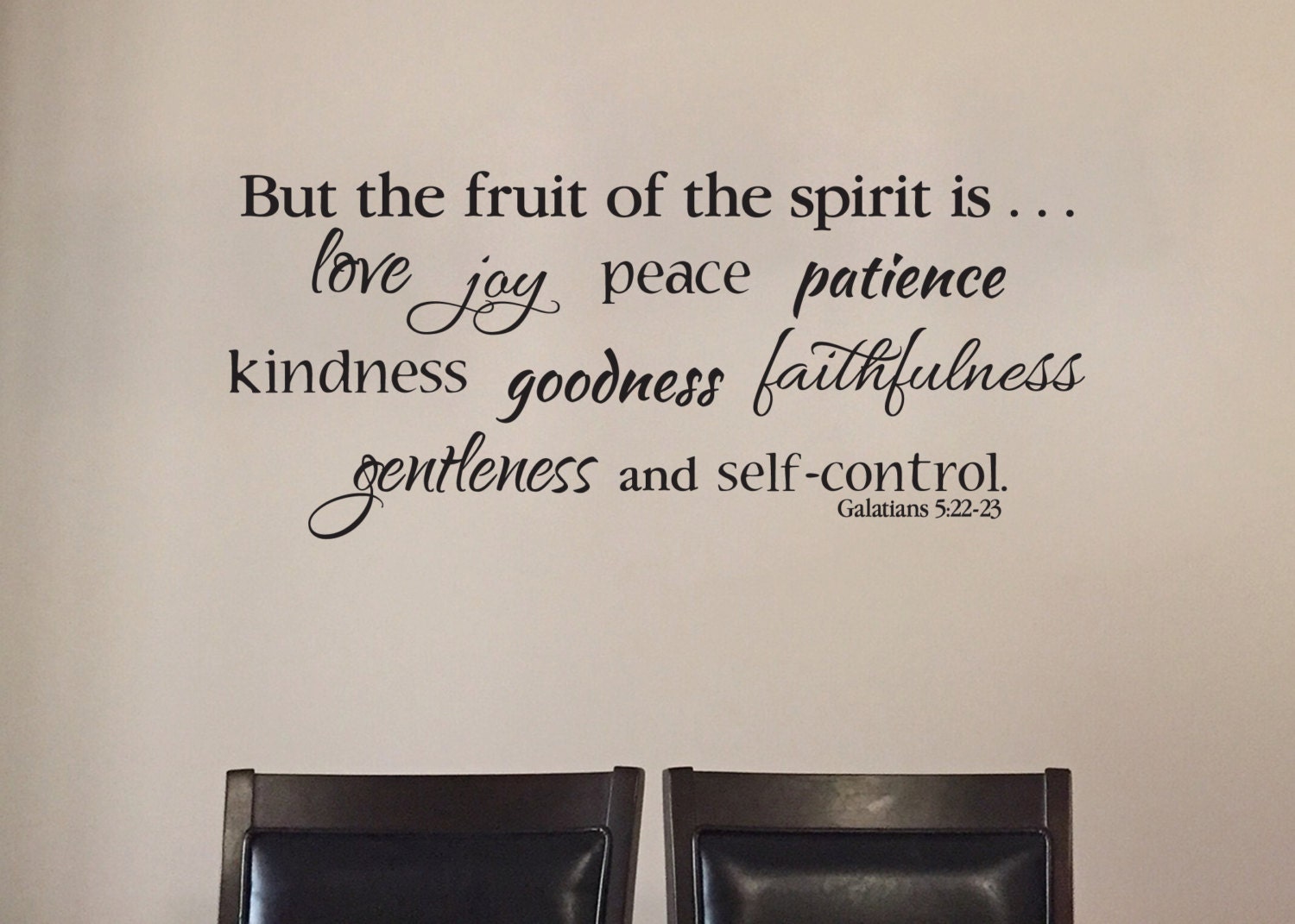 Galatians 5:22 Fruit Of The Spirit Vinyl Wall Decal - Love, Joy, Peace Scripture Quote, 12"H X 22.5"W