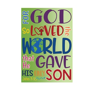Pour Dieu tant aimé le monde - Sticker mural en vinyle amovible - Jean 3:16 - Poster mural - Mots muraux - Chambre des jeunes - Salle de l'école du dimanche JOH3V16-0007