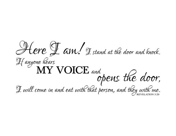 Revelation 3 20 Here I Am I Stand At The Door And Knock Religious Bible Verse Vinyl Youth Room Kitchen Church Wall Decor