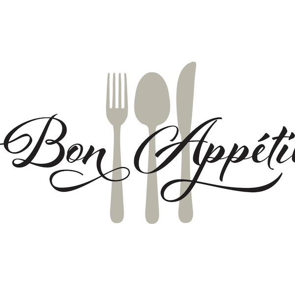 Bon Appetit Fork Knife and Spoon- Kitchen Dining room Pantry wall vinyl decor - HH2346