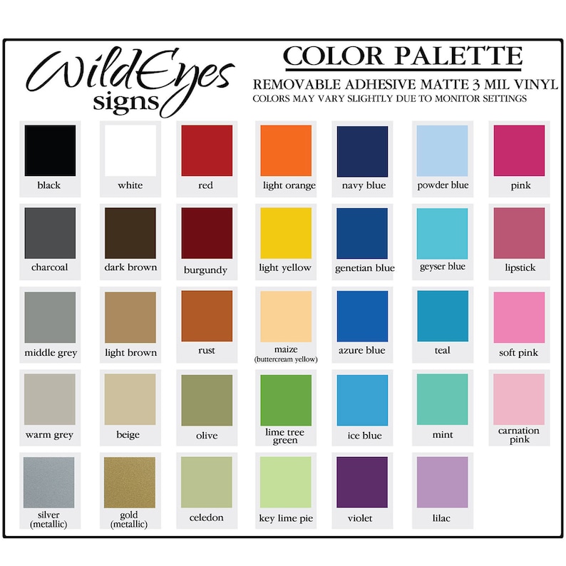 Color Samples 5 Vinyl Color Samples Wall Decal Samples | Etsy