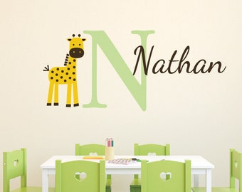 Giraffe Monogram Personalized Name and Initial  Vinyl Decal Boy Girl Nursery Jungle Theme, Nursery Letter, vinyl wall decal CT4663