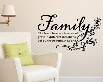 Family like branches on a tree we all grow in different directions yet our roots remain as one wall saying, photo wall, tree phrase HH2100