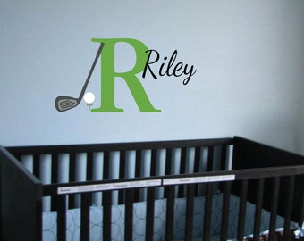 Monogram Golf Sport Theme Vinyl wall decal - Golf Club ball and tee Nursery Toddler room decor, Nursery Letter, Golf driver, CT4665