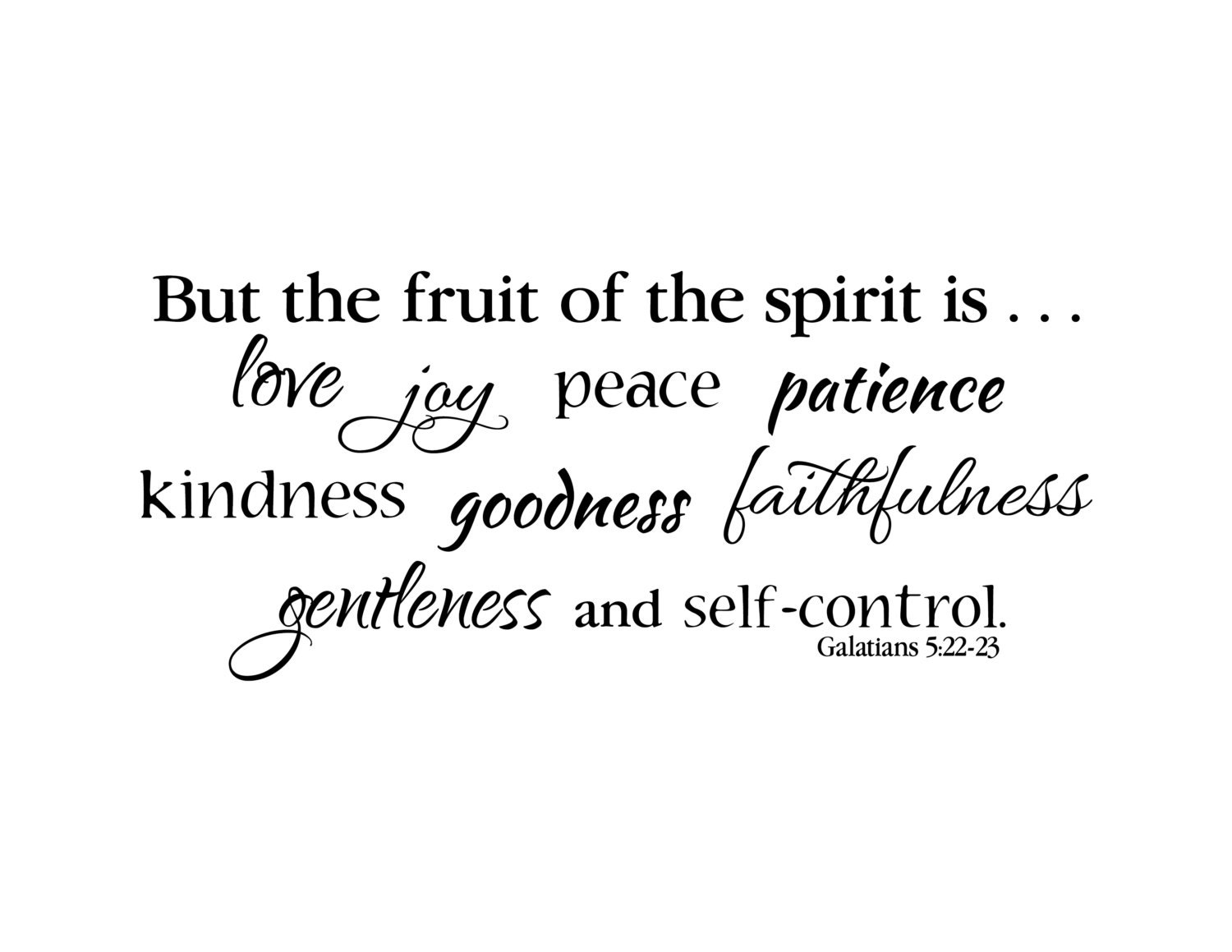 Galatians 5:22 Fruit Of The Spirit Vinyl Wall Decal - Love, Joy, Peace Scripture Quote, 12"H X 22.5"W