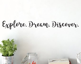 Explore Dream Discover, vinyl wall decal, living room, teen girl, wall words, wall lettering, removable quote, Explore decal, HH2262