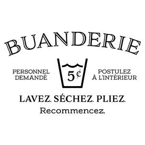 Buanderie, calcomanía de pared francesa, lavadero, cuarto de servicio, se necesita ayuda, aplicar dentro, lavar, secar, doblar, repetir, letrero, puerta, calcomanía de pared, vinilo HH2204