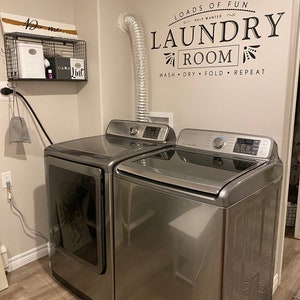 Laundry Room, Vinyl Wall Decal, Wall Wording, Help Needed, Wash Dry ...