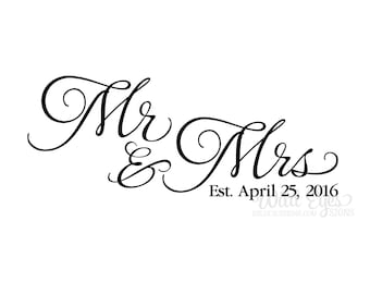 Mr and Mrs decal, vinyl decal, wall decal, wedding decal, master bedroom, wall lettering, Romantic, Mr and Mrs wall decor HH2058