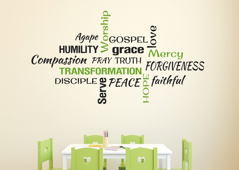 Youth Room, Church Religious Christian word collage subway art Vinyl Wall Decal 26H x 48W RE3163 image 1