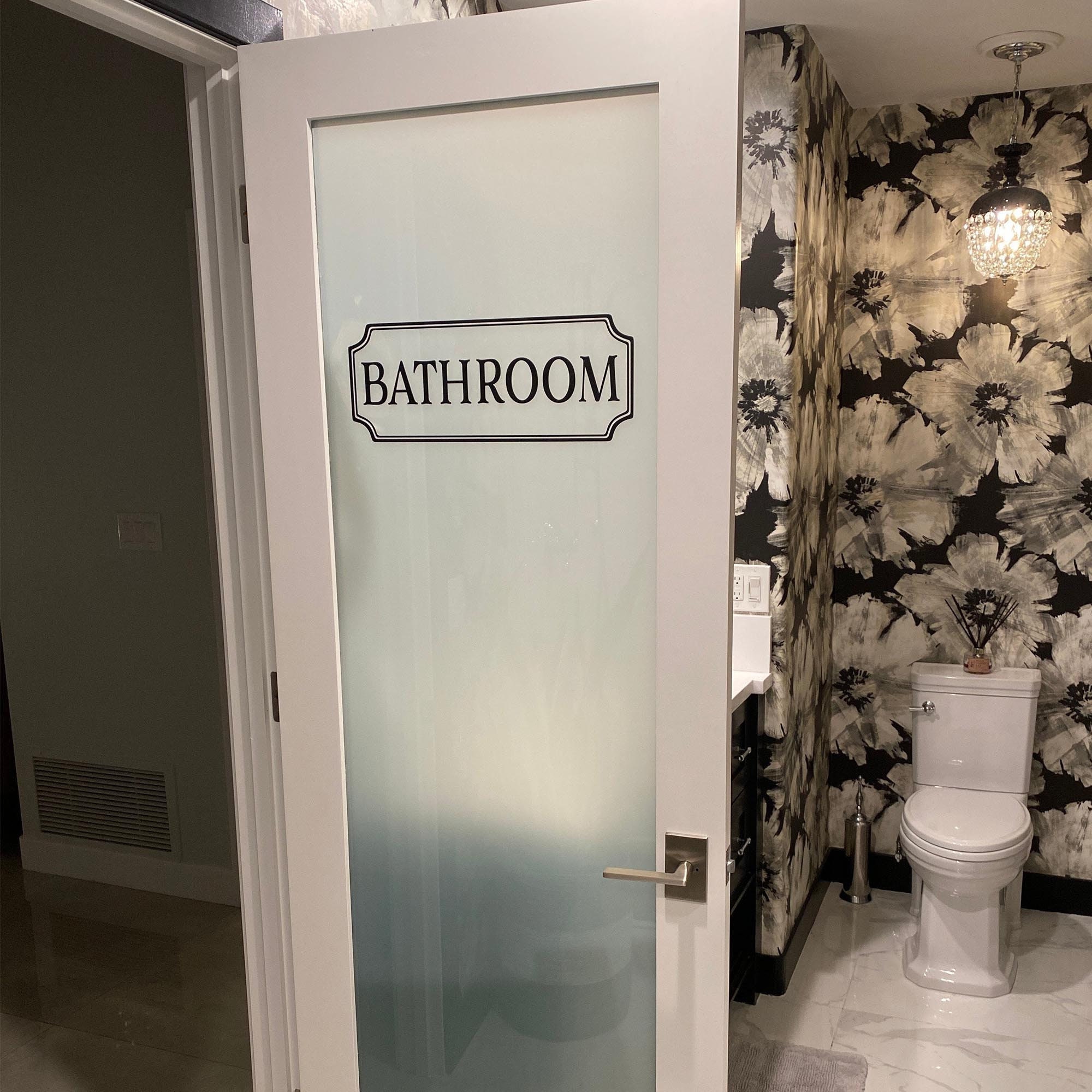 Bathroom Vinyl Decal, Washroom Vinyl Decal, Glass Door Decal
