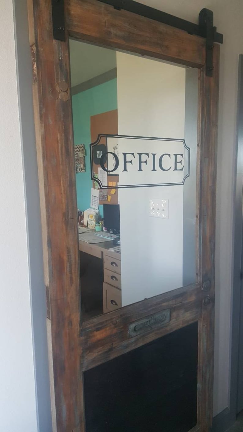 Office Vinyl Decal Den Room Glass Door Lettering Rectangle Border Frame Sign Wall Sticker Hh2207