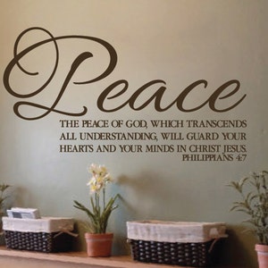 Filipenses 4:7 Que la paz que trasciende todo entendimiento Escritura Vinilo Biblia versículo sala de estar oficina de la iglesia calcomanía PHI4V7-0001 imagen 5