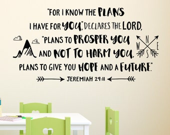 For I know the plans I have for you, Explorer Nursery, arrows, mountains, Vinyl wall decal Nursery compass Jeremiah 29:11 JER29V11-0030