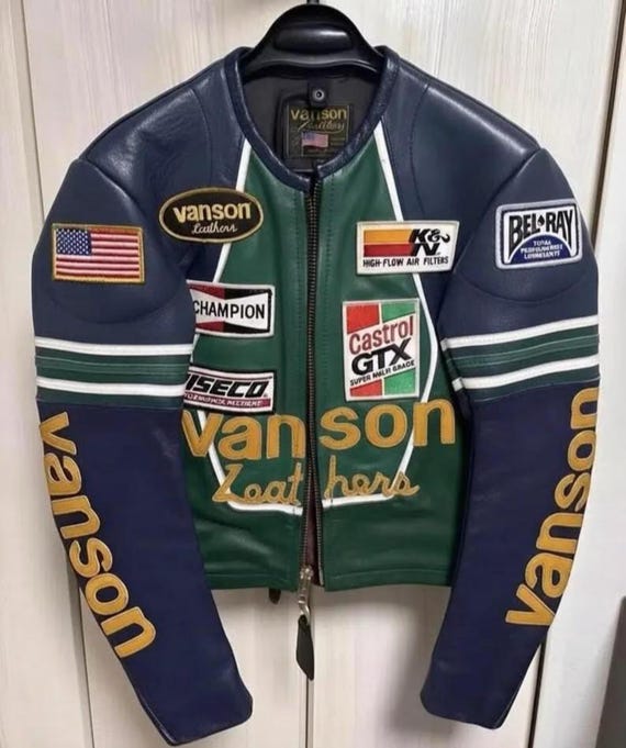 Vanson, Vanson Star Leathers Racing Jacket, Motorcycle Biker Jacket, Unisex Streetwear