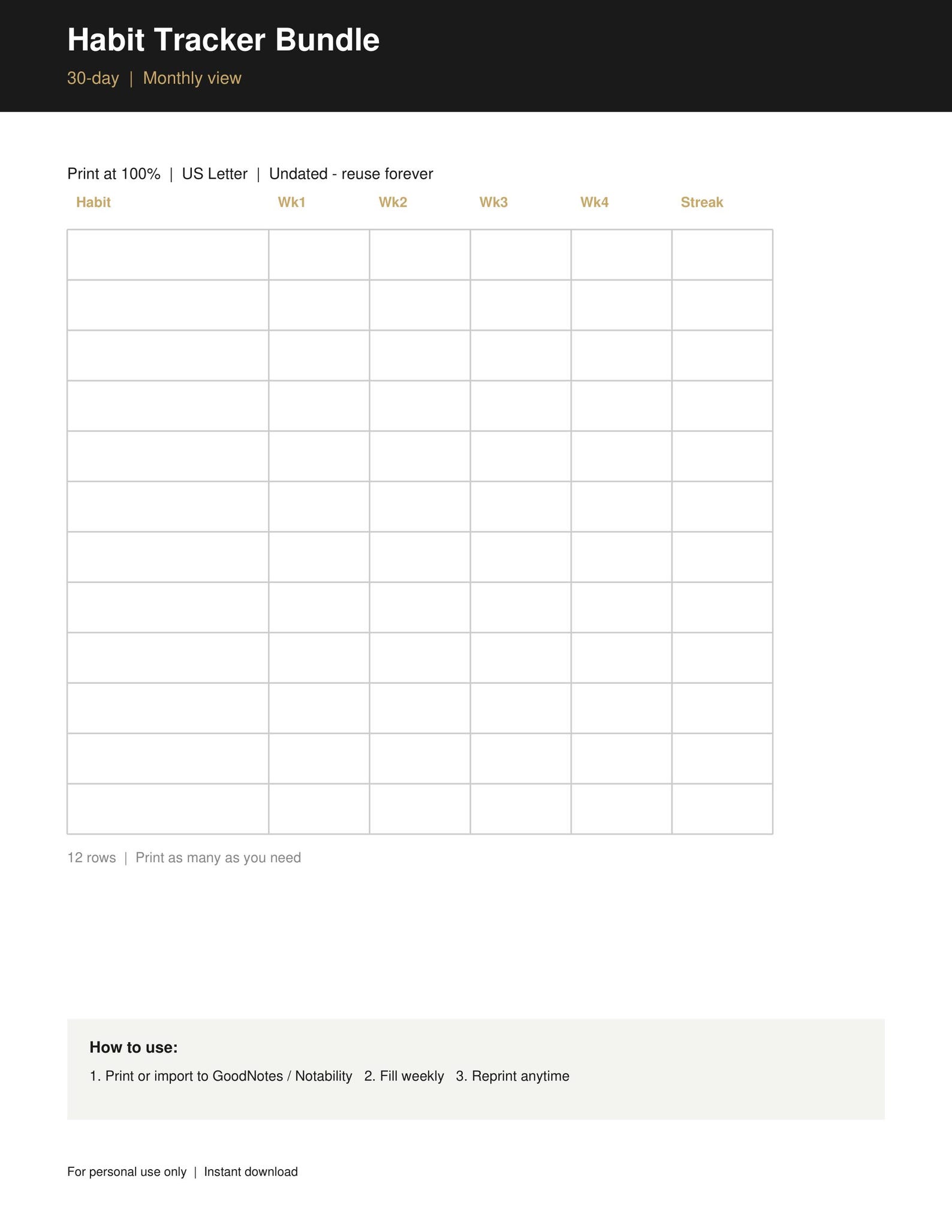Habit Tracker Printable Bundle, 30 Day Challenge PDF, Monthly Habit Log ...