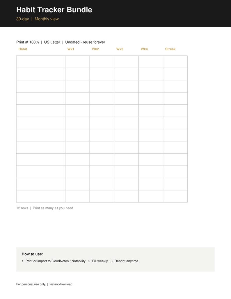 Habit Tracker Printable Bundle, 30 Day Challenge PDF, Monthly Habit Log ...