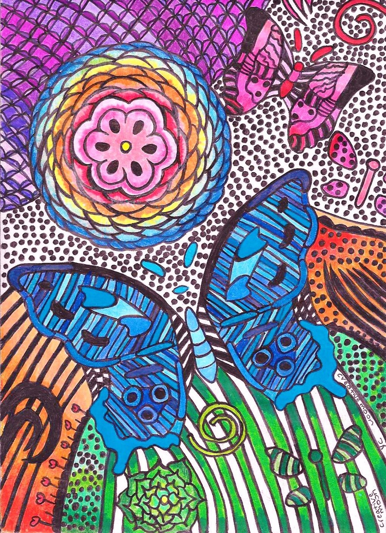 Papillon Et Fleurs Dessin Complexe