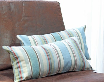 NEW! Cushion 30 x 60 cm - light blue and colorful stripes