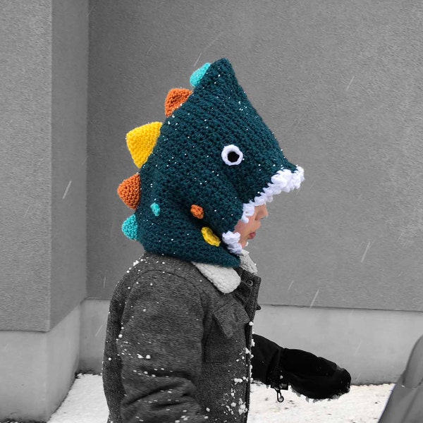 Dinosaur hood crochet winter hat