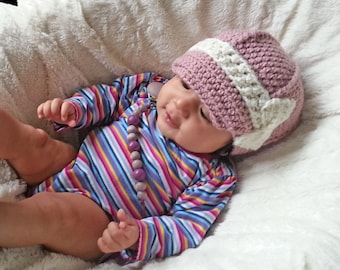 Baby girl pink winter crochet beanie hat with bow