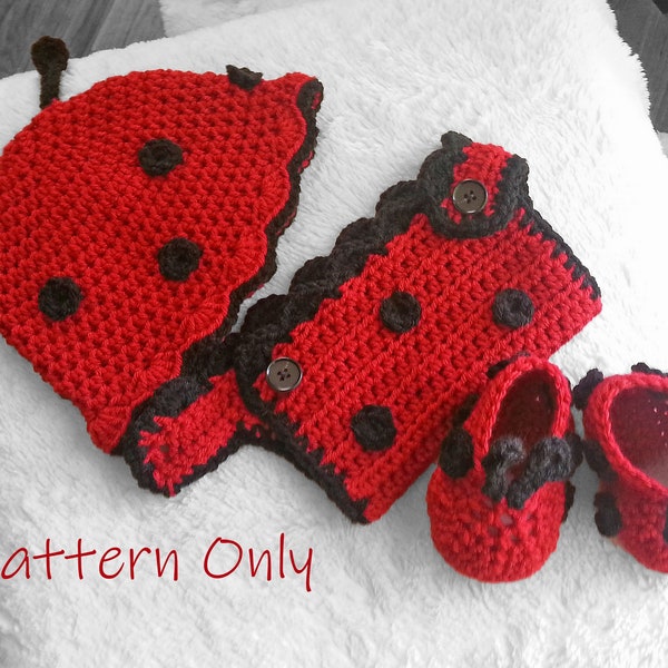 Téléchargement instantané du patron au crochet lady bug chapeau chaussures et housse de couche