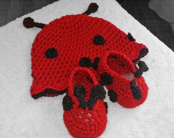 Lady bug beanie and slip on bootie shoes