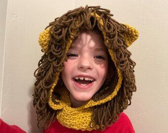 Crochet lion hood winter hat for baby kid or adult