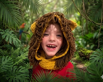 Crochet lion hood winter hat for baby kid or adult