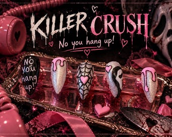 Killer Crush | Pink Slasher Press On Nails | Ghostface Inspired Gothic Nails | Horror Valentine Handmade False Nails