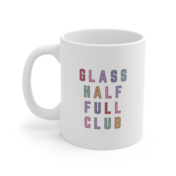 Tasse de club à moitié pleine en verre - Cadeau pour les amateurs de café - Tasse en céramique 11oz Cadeau de Noël pour ses idées cadeaux