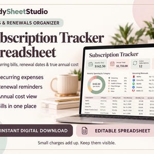 Subscription Tracker Spreadsheet for Excel: Bills, Renewals & Annual Costs