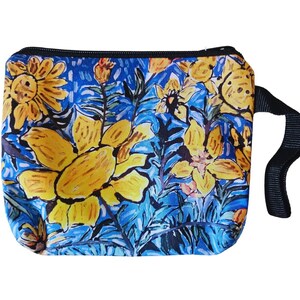 Large Pouch Wristlet with Zip, Blue Garden Print Artwork by Nurulakhmal