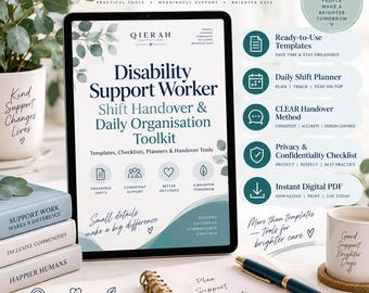 Disability Support Worker Handover Toolkit | NDIS Shift Handover Templates, Daily Planner & Checklists PDF