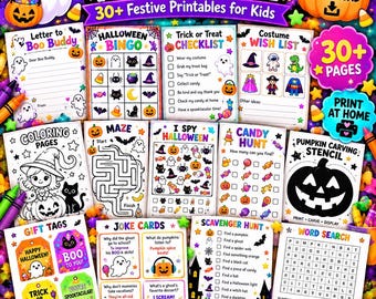 Halloween Printable Bundle for Kids, Bingo, Coloring Pages, Scavenger Hunt, Trick or Treat Activities