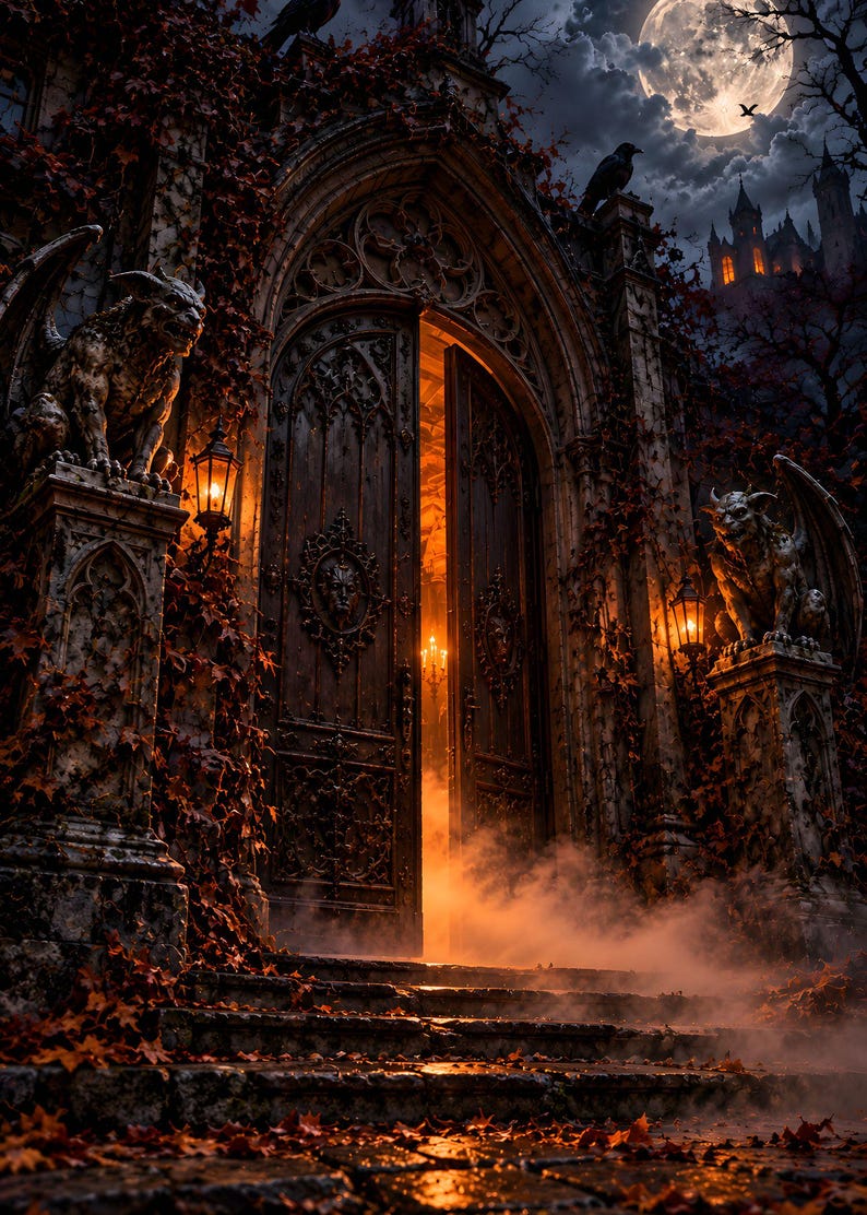 Gotisk spökhuskonst, set med 6 | Mörka viktorianska herrgårdstryck | Spöklik Halloween-väggkonst | Spökhusdekor | Digital nedladdning bild 1