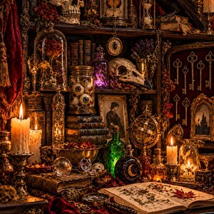 Curiosity Cabinet Art Set of 6 | Gothic Apothecary Prints | Dark Potion Skull Wall Art | Macabre Still Life Decor | Digital Download image 1