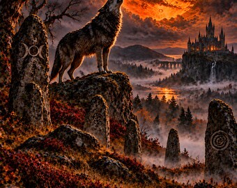 Blood Moon Wolf Art Set of 6 | Dark Beast Prints | Gothic Halloween Animals | Howling Wolf Wall Art | Spooky Digital Download