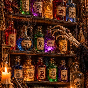 Curiosity Cabinet Art Set of 6 | Gothic Apothecary Prints | Dark Potion Skull Wall Art | Macabre Still Life Decor | Digital Download image 3