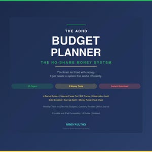 ADHD-budgetplanerare 35 sidor, ADHD-ekonomiplanerare, ADHD-pengar, neurodivergent budget, impulsutgifter, ingen skam, digital nedladdning bild 1