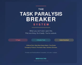 Rompedor de parálisis de tareas para TDAH, planificador de disfunción ejecutiva, herramienta de productividad para TDAH, neurodivergente, bloqueo mental, descarga digital