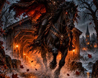 Headless Horseman Art Set of 6 | Dark Halloween Creatures | Sleepy Hollow Prints | Gothic Horror Wall Art | Digital Download Printable