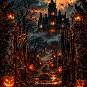 Gotisk spökhuskonst, set med 6 | Mörka viktorianska herrgårdstryck | Spöklik Halloween-väggkonst | Spökhusdekor | Digital nedladdning bild 2