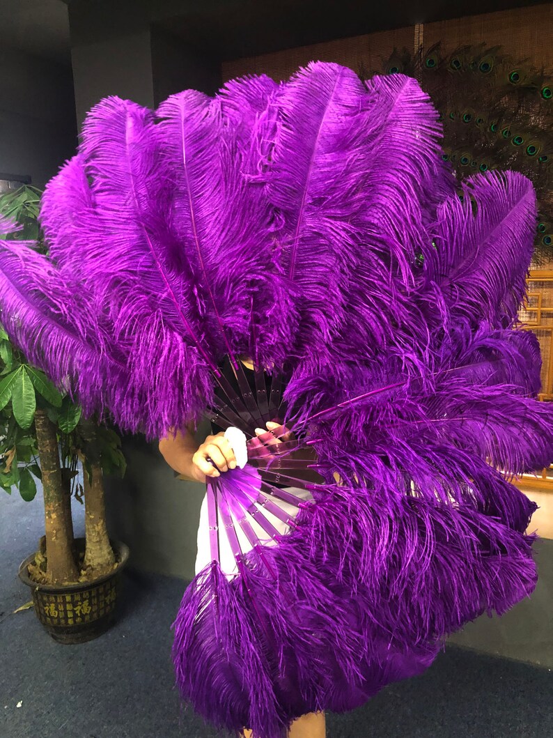28 Leaves Dark Purple marabou Feather Fan A Quality