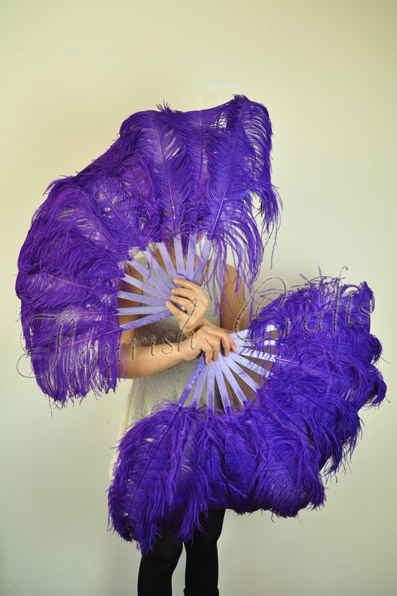 A pair violet single layer Ostrich Feather Fan Burlesque set | Etsy