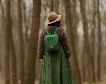 Emerald Green Leaf Backpack, Small Cottagecore Backpack Made From Cordura Waterproof Fabric