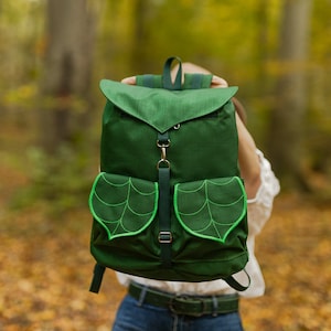 Emerald Green Leaf Cottagecore  Outdoor Backpack, Goblincore Large Backpack PRE-ORDER