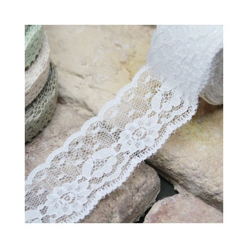 Adhesive deco lace fabric cotton roll tape - white