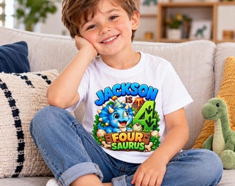 Toddler Dinosaur Birthday Shirt, Personalized 4th Birthday Dino Tee
