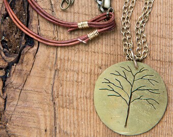 Handmade Tree Of Life in Solid Brass Brass Chain Leather Cord